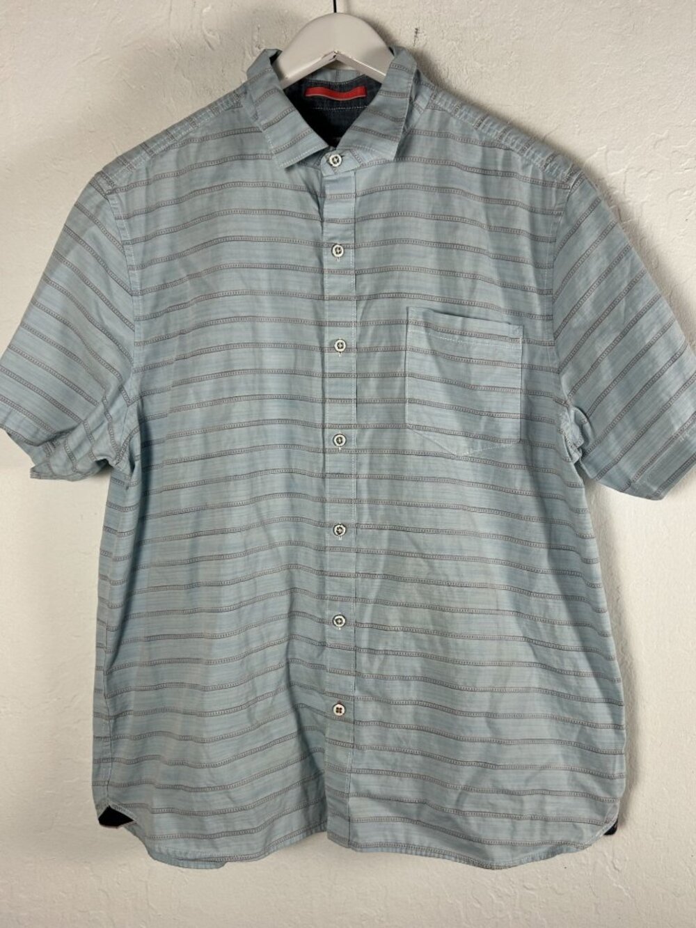 Tommy Bahama Mens Camp Shirt XL Desert Breeze Striped Light Blue Cotton Casual
